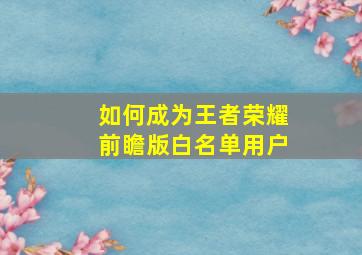 如何成为王者荣耀前瞻版白名单用户