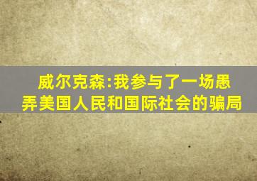 威尔克森:我参与了一场愚弄美国人民和国际社会的骗局