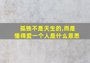 孤独不是天生的,而是懂得爱一个人是什么意思