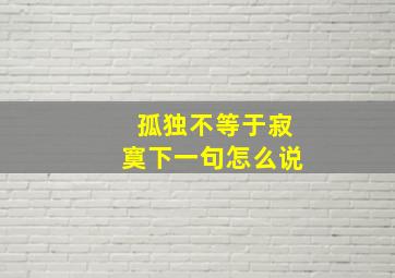 孤独不等于寂寞下一句怎么说