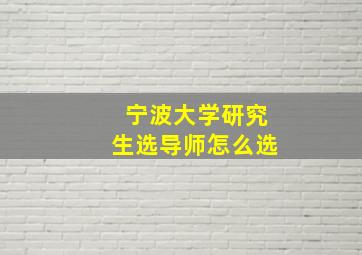 宁波大学研究生选导师怎么选