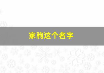 家驹这个名字