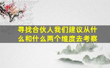 寻找合伙人我们建议从什么和什么两个维度去考察