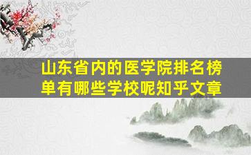 山东省内的医学院排名榜单有哪些学校呢知乎文章