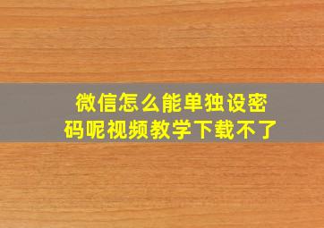 微信怎么能单独设密码呢视频教学下载不了