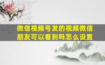 微信视频号发的视频微信朋友可以看到吗怎么设置