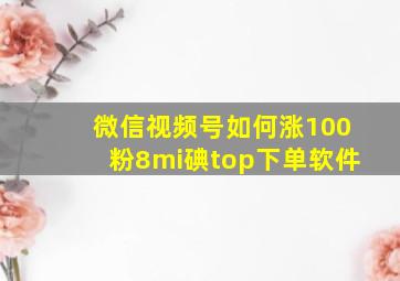 微信视频号如何涨100粉8mi碘top下单软件