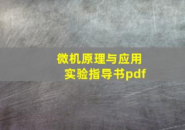 微机原理与应用实验指导书pdf