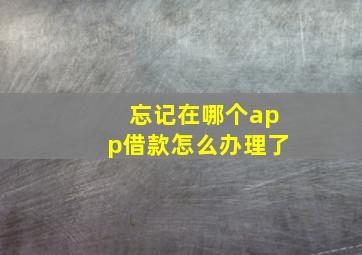 忘记在哪个app借款怎么办理了