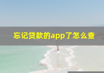 忘记贷款的app了怎么查