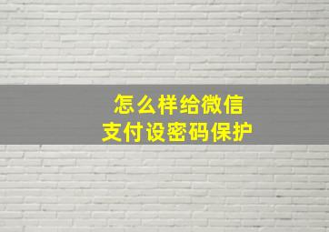 怎么样给微信支付设密码保护