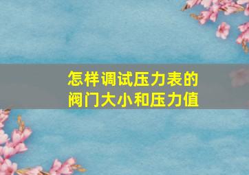 怎样调试压力表的阀门大小和压力值