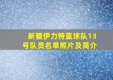 新疆伊力特蓝球队13号队员名单照片及简介