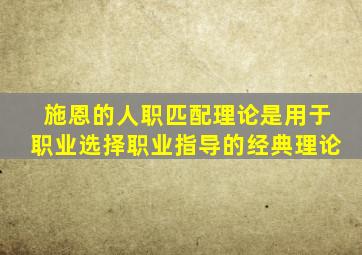 施恩的人职匹配理论是用于职业选择职业指导的经典理论