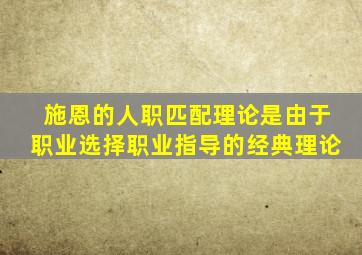 施恩的人职匹配理论是由于职业选择职业指导的经典理论