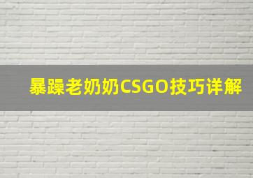 暴躁老奶奶CSGO技巧详解