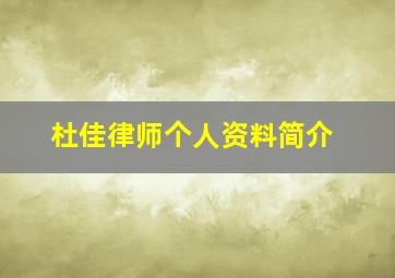 杜佳律师个人资料简介