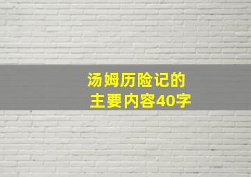 汤姆历险记的主要内容40字