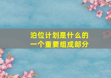 泊位计划是什么的一个重要组成部分