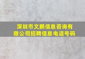 深圳市文鹏信息咨询有限公司招聘信息电话号码