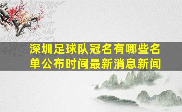 深圳足球队冠名有哪些名单公布时间最新消息新闻