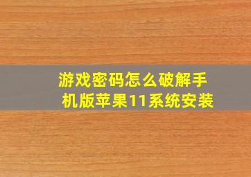 游戏密码怎么破解手机版苹果11系统安装