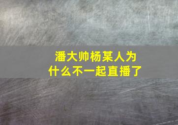 潘大帅杨某人为什么不一起直播了