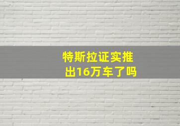 特斯拉证实推出16万车了吗