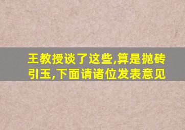 王教授谈了这些,算是抛砖引玉,下面请诸位发表意见