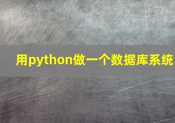 用python做一个数据库系统