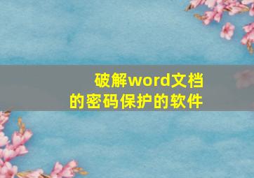 破解word文档的密码保护的软件