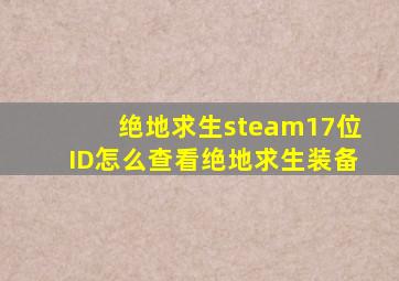 绝地求生steam17位ID怎么查看绝地求生装备