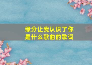 缘分让我认识了你是什么歌曲的歌词