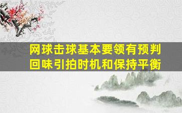 网球击球基本要领有预判回味引拍时机和保持平衡