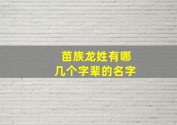 苗族龙姓有哪几个字辈的名字