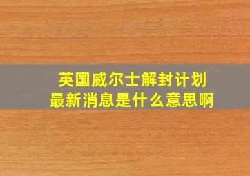 英国威尔士解封计划最新消息是什么意思啊