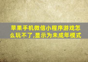 苹果手机微信小程序游戏怎么玩不了,显示为未成年模式