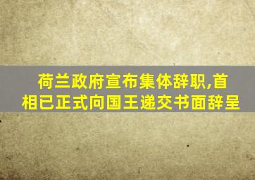 荷兰政府宣布集体辞职,首相已正式向国王递交书面辞呈