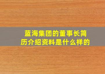 蓝海集团的董事长简历介绍资料是什么样的