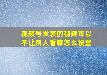 视频号发表的视频可以不让别人看嘛怎么设置