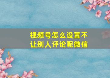 视频号怎么设置不让别人评论呢微信