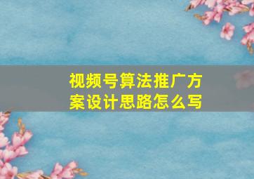 视频号算法推广方案设计思路怎么写