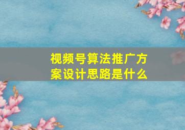 视频号算法推广方案设计思路是什么