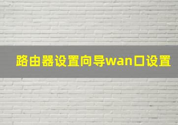 路由器设置向导wan口设置