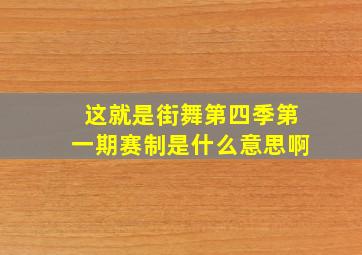 这就是街舞第四季第一期赛制是什么意思啊