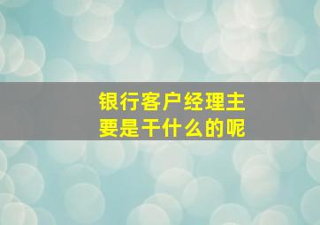 银行客户经理主要是干什么的呢