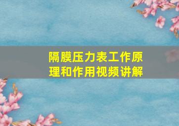 隔膜压力表工作原理和作用视频讲解