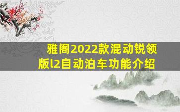 雅阁2022款混动锐领版l2自动泊车功能介绍