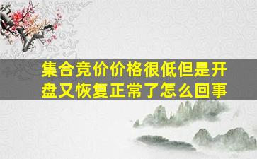 集合竞价价格很低但是开盘又恢复正常了怎么回事