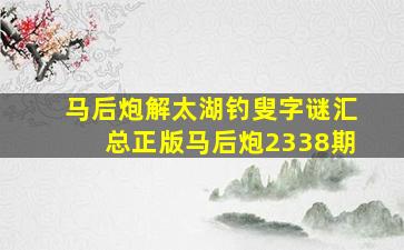 马后炮解太湖钓叟字谜汇总正版马后炮2338期